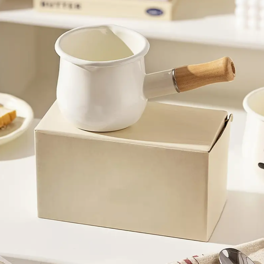 White Enamel Milk Pot Warmer For Lattes - 500mls
