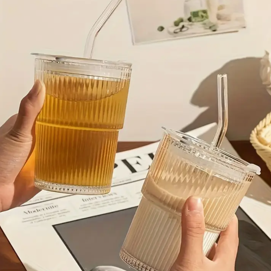 Glass Tumblers with Glass Straw 400mls - On The Go