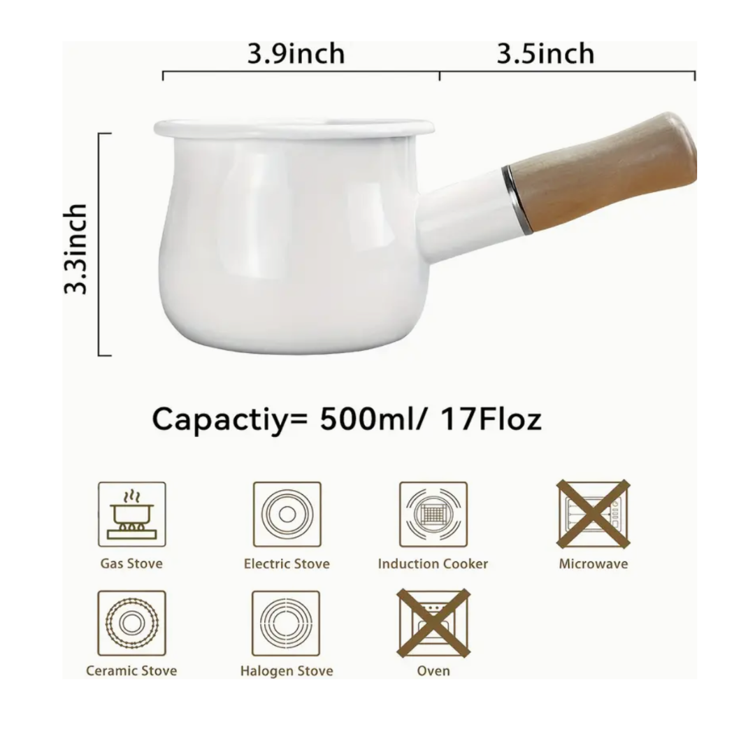 White Enamel Milk Pot Warmer For Lattes - 500mls