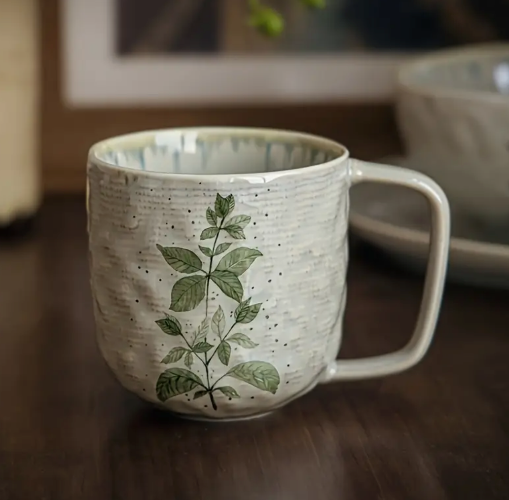 Japanese Green Leaf Ceramic Mug - Large 325mls