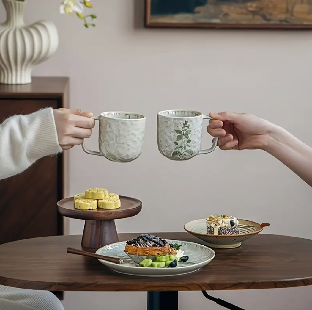 Japanese Green Leaf Ceramic Mug - Large 325mls