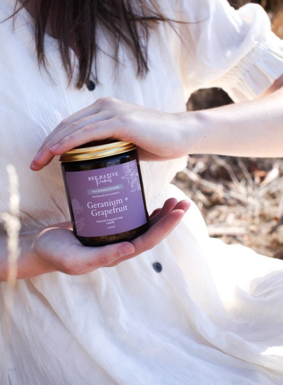 Geranium & Grapefruit Essential Oil Candle - 220ml Amber Glass Jar