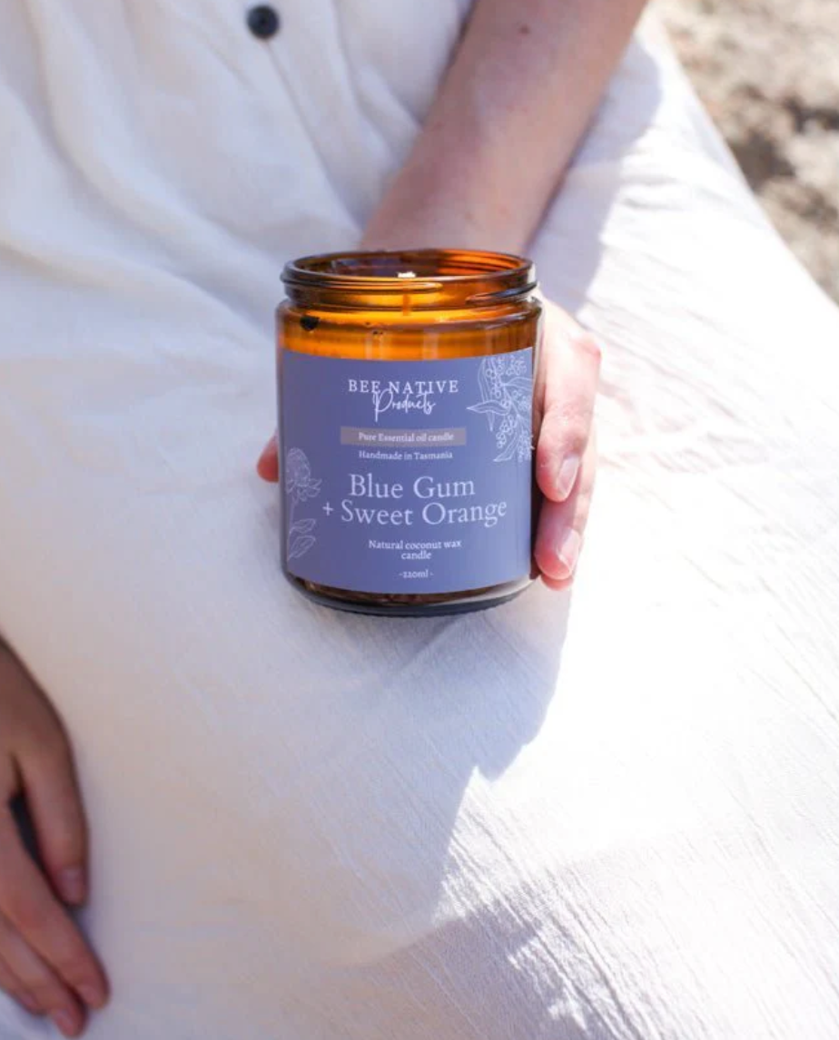 Blue Gum & Sweet Orange Essential oil Candle - 220ml Amber Glass Jar