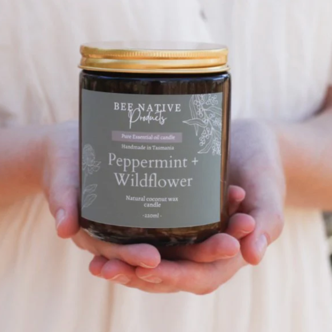 Peppermint & Wildflower Essential Oil Candle - 220ml Amber Glass Jar