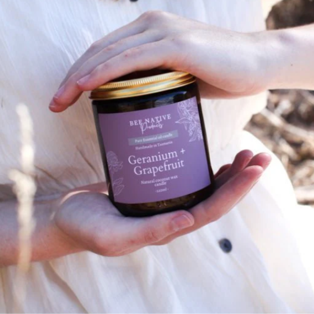 Geranium & Grapefruit Essential Oil Candle - 220ml Amber Glass Jar